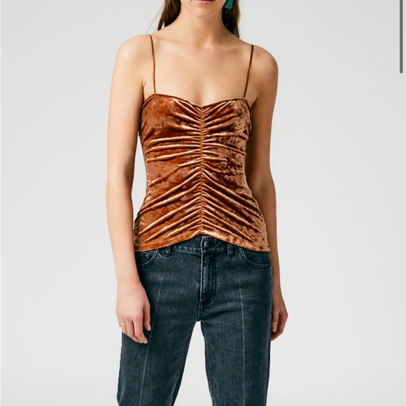 Tibi Stretch Velvet Ruched Brown Cami - Picture 1 of 6